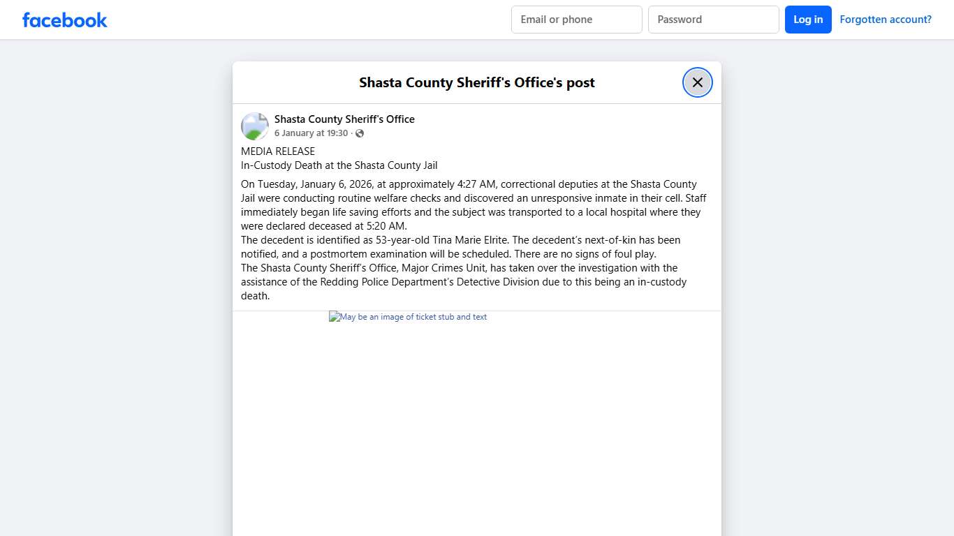MEDIA RELEASE In-Custody... - Shasta County Sheriff's Office Facebook
