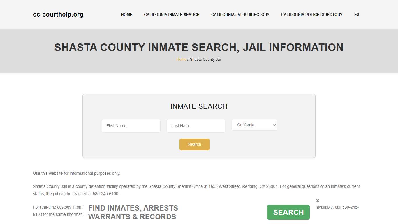 Shasta County Inmate Lookup, Jail Roster